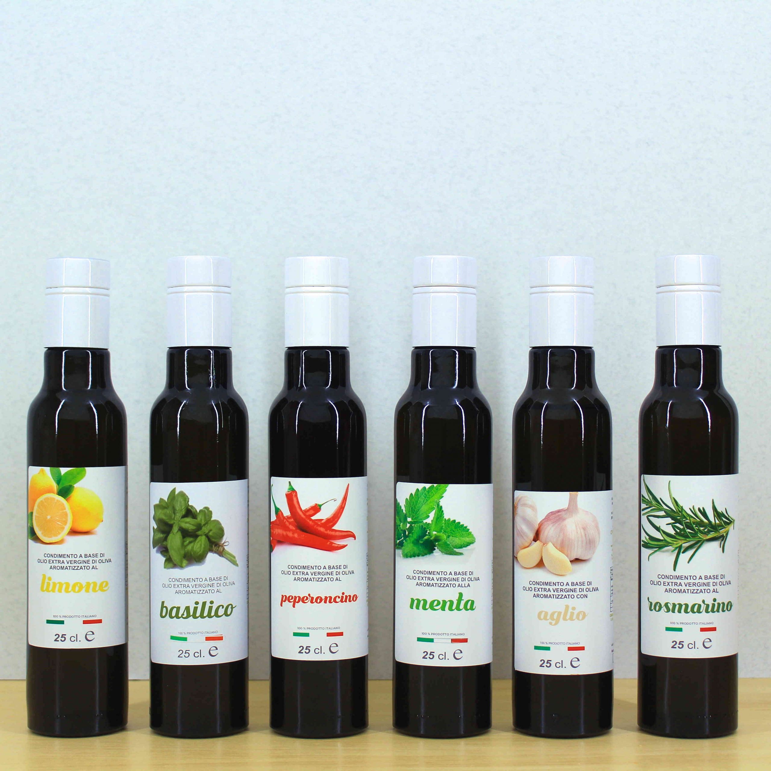 Condimenti aromatizzati assortiti a base di olio EVO - limone basilico peperoncino menta aglio rosmarino - Cipa Agricola - Acquista online