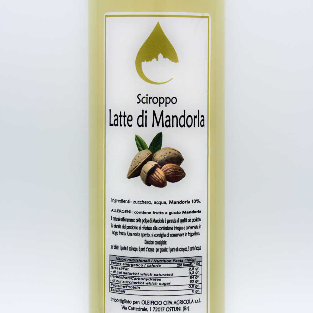 Sciroppo di Latte di Mandorla bottiglia 50 cl etichetta - Acquista online - Oleificio Cipa Agricola - Ostuni